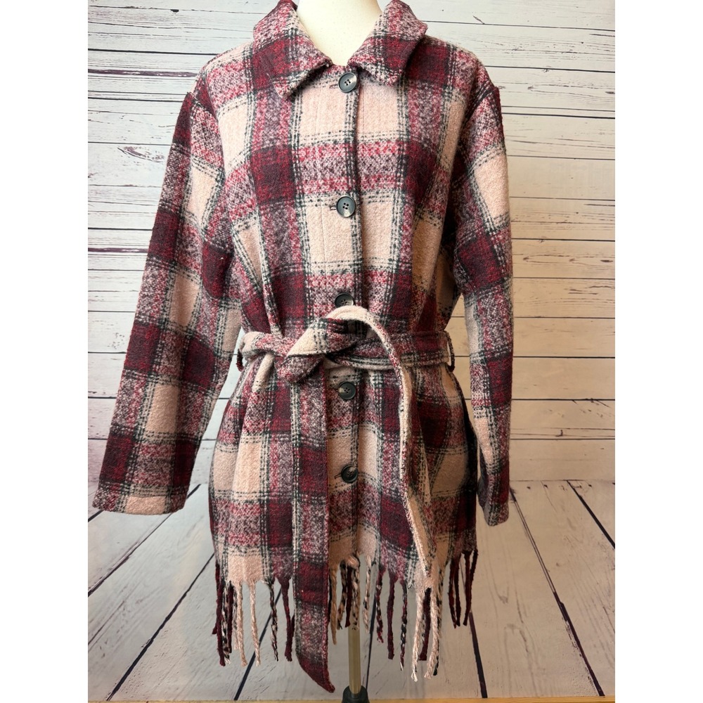 Belle by Kim Gravel Shacket 1X Mad for Plaid Fringe Belted Jacket Womens NWOT